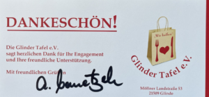 Dankesbrief der Glinder Tafel